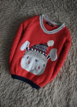 Вязаний светр, кофточка з новорічним принтом.