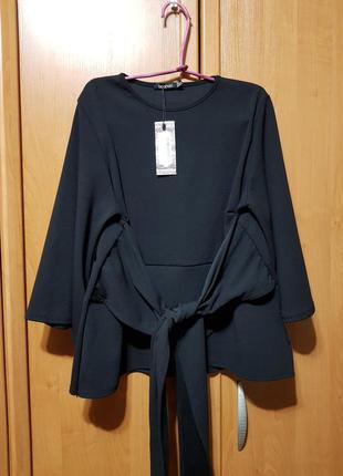 Стильна щільна стрейчева блуза, чорна кофточка, кофта-блузка