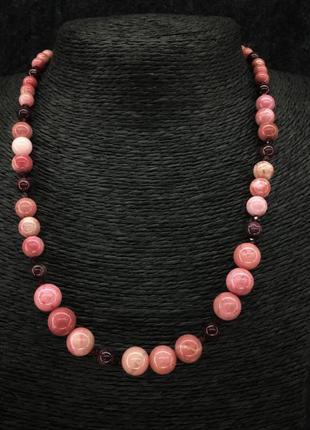 Бусы натуральный камень родохрозит и гранат на увеличение