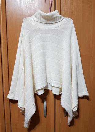 Стильный вязаный кремовый свитерок, свитер оверсайз, кофта по типу пончо под горло