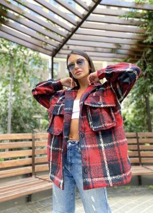 Пальто рубашка в клетку шерсть