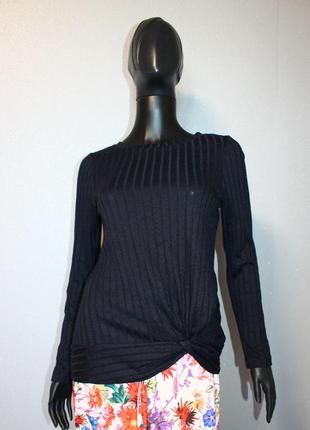 Базовый черный топ лонгслив в рубчик джемпер свитер пуловер чорний ребристий лонгслів2 фото