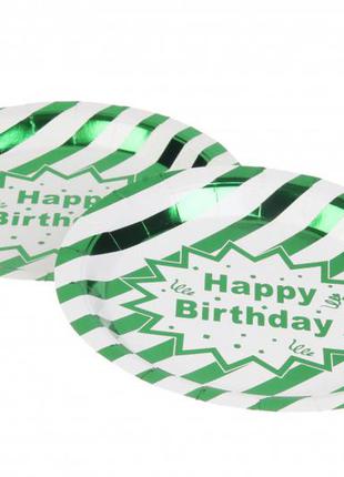 Тарелки бумажные "happy birthday" бело-зеленые (small)