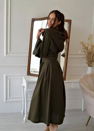 Довгий халат з капюшоном з натурального льону, лляний жіночий халат, халат з льону2 фото