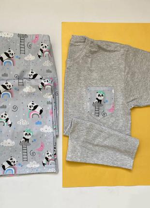 Чоловіча піжама з пандами (трикотажна футболка та штани)1 фото