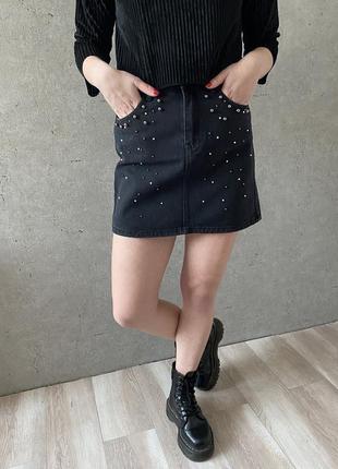 Джинсовая юбка с бусинками stradivarius3 фото