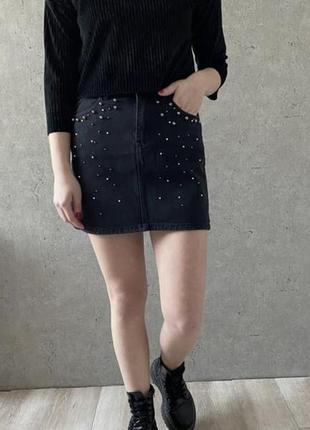 Джинсовая юбка с бусинками stradivarius2 фото