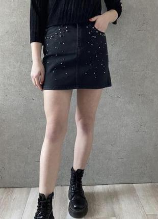 Джинсовая юбка с бусинками stradivarius4 фото