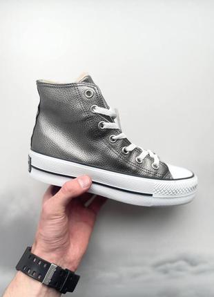 Кеды женские конверс converse all star high silver fur2 фото