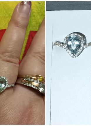 Кольцо бриллианты +аквамарин италия 750