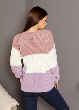Рожево-бузковий комбінований светр об'ємної в'язки3 фото