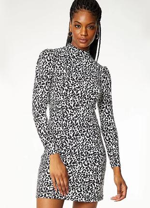 Платье тёплое леопардовый животный принт чёрно-белое с длинным рукавом новое сток7 фото