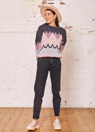 Сірий вовняний светр з геометричним візерунком3 фото