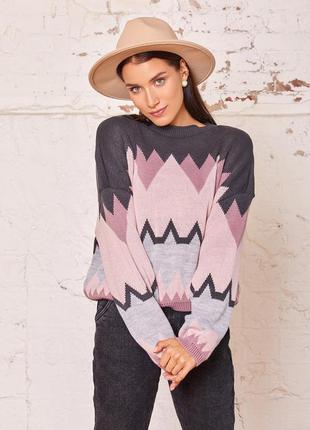 Сірий вовняний светр з геометричним візерунком