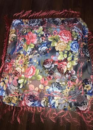 Шикарный платок с шелковой бахромой1 фото