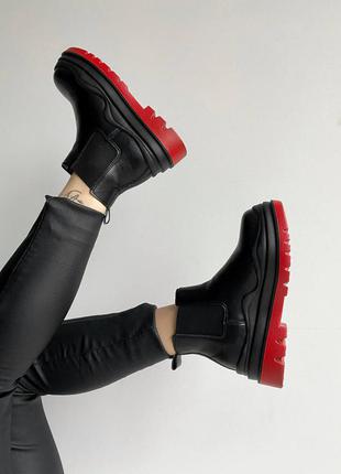 Женские ботинки челси bottega black red ❤️, жіночі чорні челсі5 фото