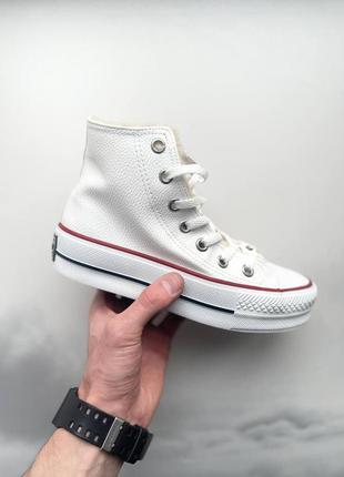 Шикарные женские зимние высокие кеды converse all star high white fur белые на меху1 фото