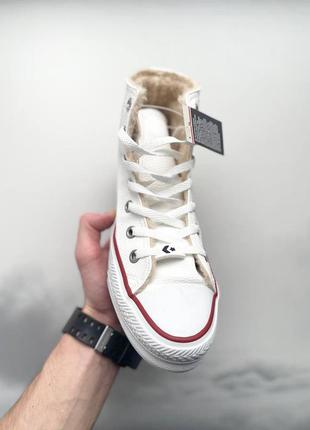 Шикарные женские зимние высокие кеды converse all star high white fur белые на меху2 фото