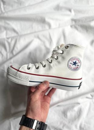 Шикарные женские зимние высокие кеды converse all star high white fur белые на меху6 фото