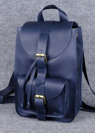 Кожа. ручная работа. кожаный синий женский рюкзак.4 фото