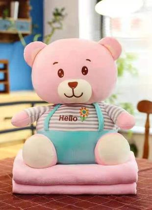 Плед подушка іграшка 3в1 ведмедик колір рожевий 23691