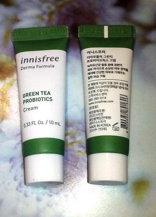 Innisfree derma formula green tea probiotics cream 10 ml крем зеленый чай пробиотики керамиды 10мл