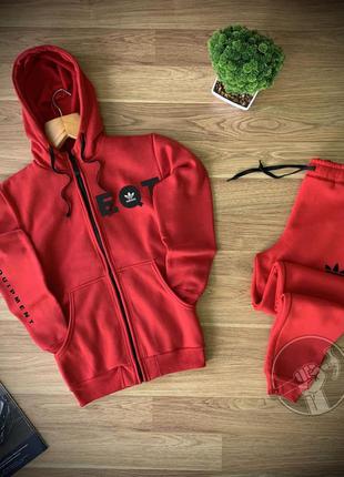 Зимний мужской спортивный трикотажный костюм на флисе adidas eqt