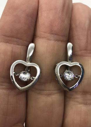 Новые серебряные серьги сердечки, серебро 925 проба, родиевое покрытие
