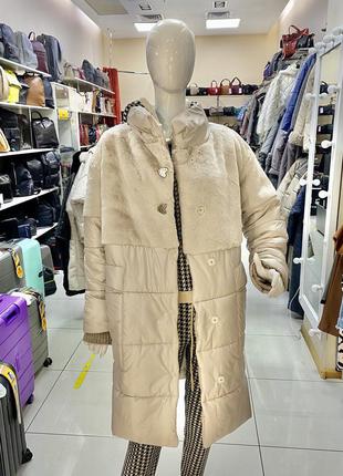 Пальто светлое бежевое зимнее пальто стеганое alberto bini пальто світле жіноче
