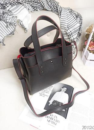 Містка сумочка чорна з червоним з кишенею, вместительная сумка чёрная с красным с карманом1 фото