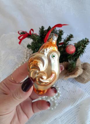 🎄 півник 🐓срср золотий гребінець ялинкова іграшка радянська новорічна вінтаж скляна анодированая емаль4 фото