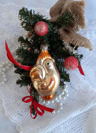 🎄 півник 🐓срср золотий гребінець ялинкова іграшка радянська новорічна вінтаж скляна анодированая емаль8 фото