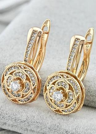 ✨💎позолоченные серьги инкрустация фианитами, позолота 18к арт. 37220