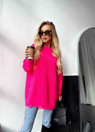 Свитер туника рваная вязка
