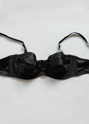 Чорний бюстгальтер чорний атласний силікон топ топік фірмовий naturana ліфчик анджеліка бюстгальтер5 фото