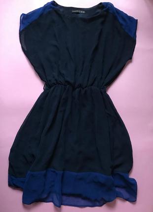 Легке плаття синього кольору з виділеними плечима atm5 фото
