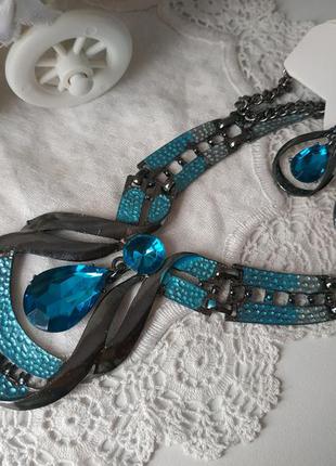 Набір біжутерії, намисто та сережки,святковий комплект прикрас в синьому кольорі2 фото