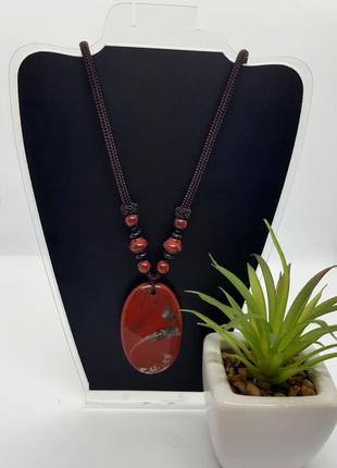 🔴✨ кулон "овал" на шнурку натуральний камінь червона яшма6 фото