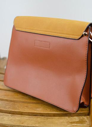 Warehouse коричневая плечевая, ручная сумка на 2 отделения с декоративным элементом, pu кожа6 фото