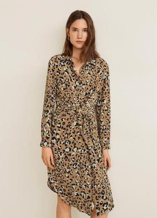 Красивое платье - рубашка платье в леопардовый принт под поясок mango2 фото