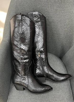 Дизайнерские казаки 🤠 rstyle питон черный кожа натуральная осень зима