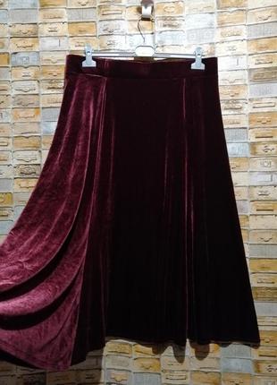 Длинная бархатная юбка цвета марсала