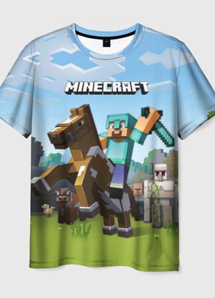 Футболка 3d с принтом «minecraft на коне»