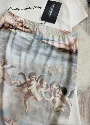 Юбка с ангелами на резинке по фигере рениссанс принт юбка с принтом2 фото