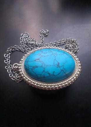 Кулон с имитацией бирюзы на цепочке4 фото