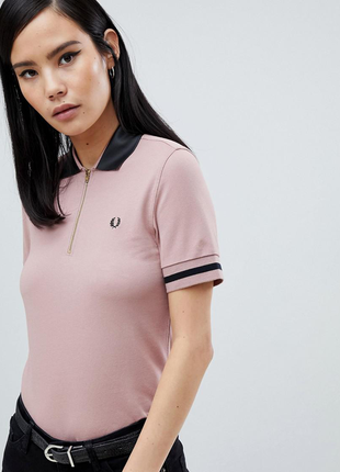 Fred perry vinyl collar pink polo shirt поло размер 10 uk