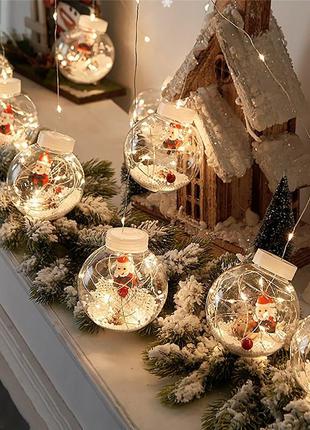 Світлодіодна гірлянда штора кулі з дідом морозом 10шт 3м новорічна від мережі3 фото