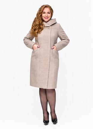 Пальто женское длинное шерстяное с капюшоном большого размера