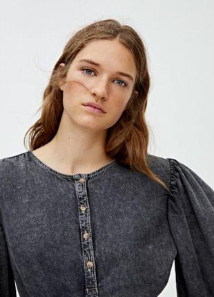 Джинсова блуза графіт pull&bear2 фото