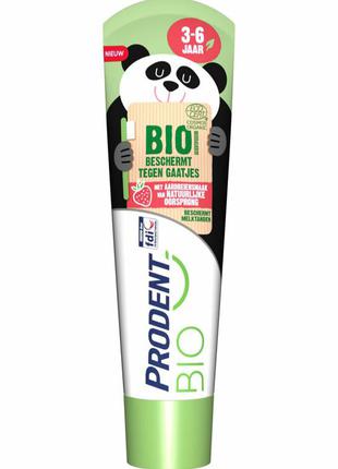 Prodent bio junior 3-6 років дитяча зубна паста натуральна еко екологічна фтор ксиліт для дітей від нальоту полуниця1 фото